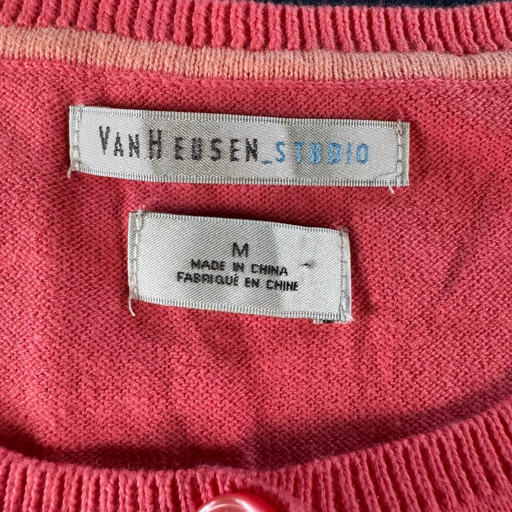Van Heusen Studio Cardigan Sweater Womens Medium Pink Cotton Button Up - Picture 3 of 7